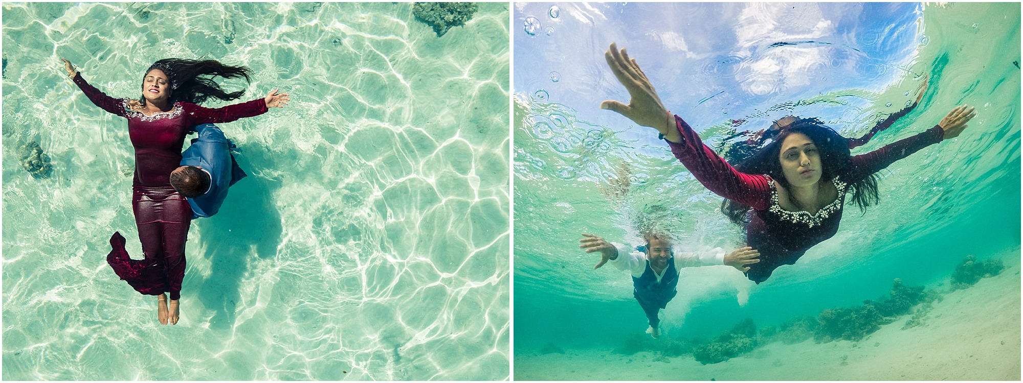 swimming bora bora trash the dress wedding photo