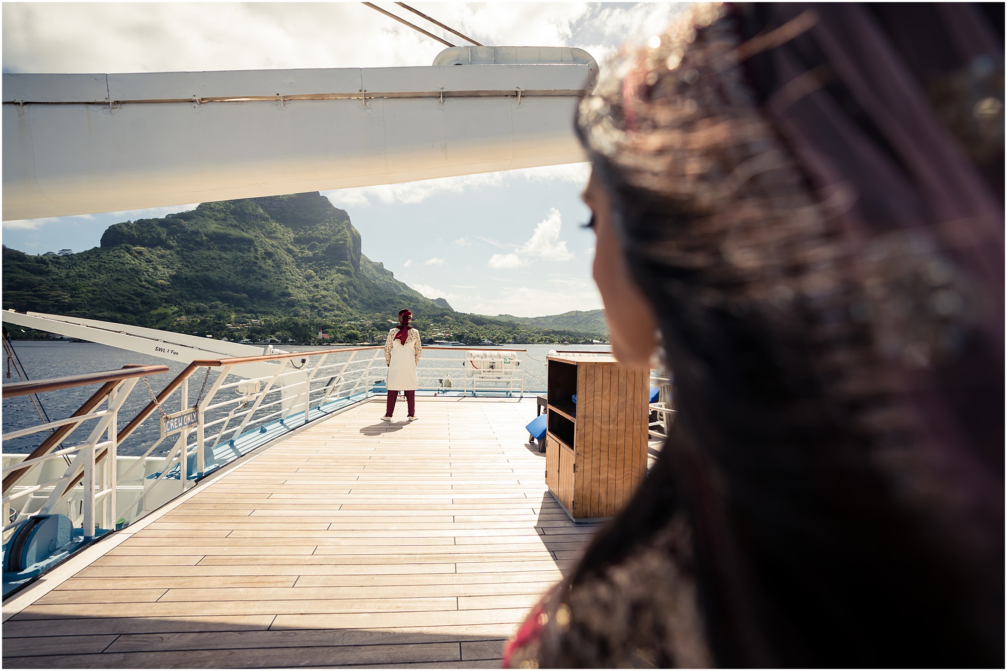 bora bora indian wedding first look on windstar cruise front deck