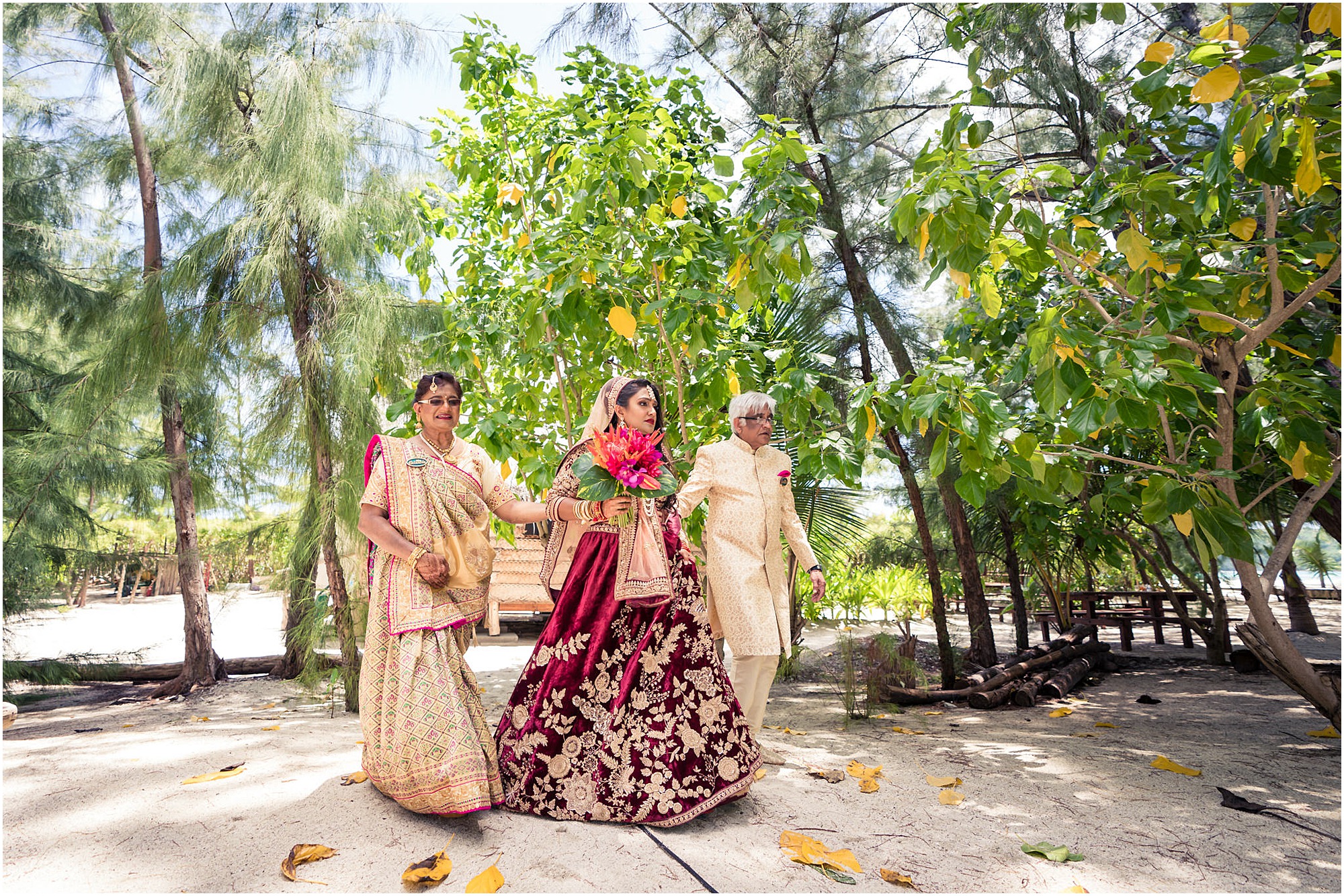 bora bora motu tapu indian bride arrival to the ceremony