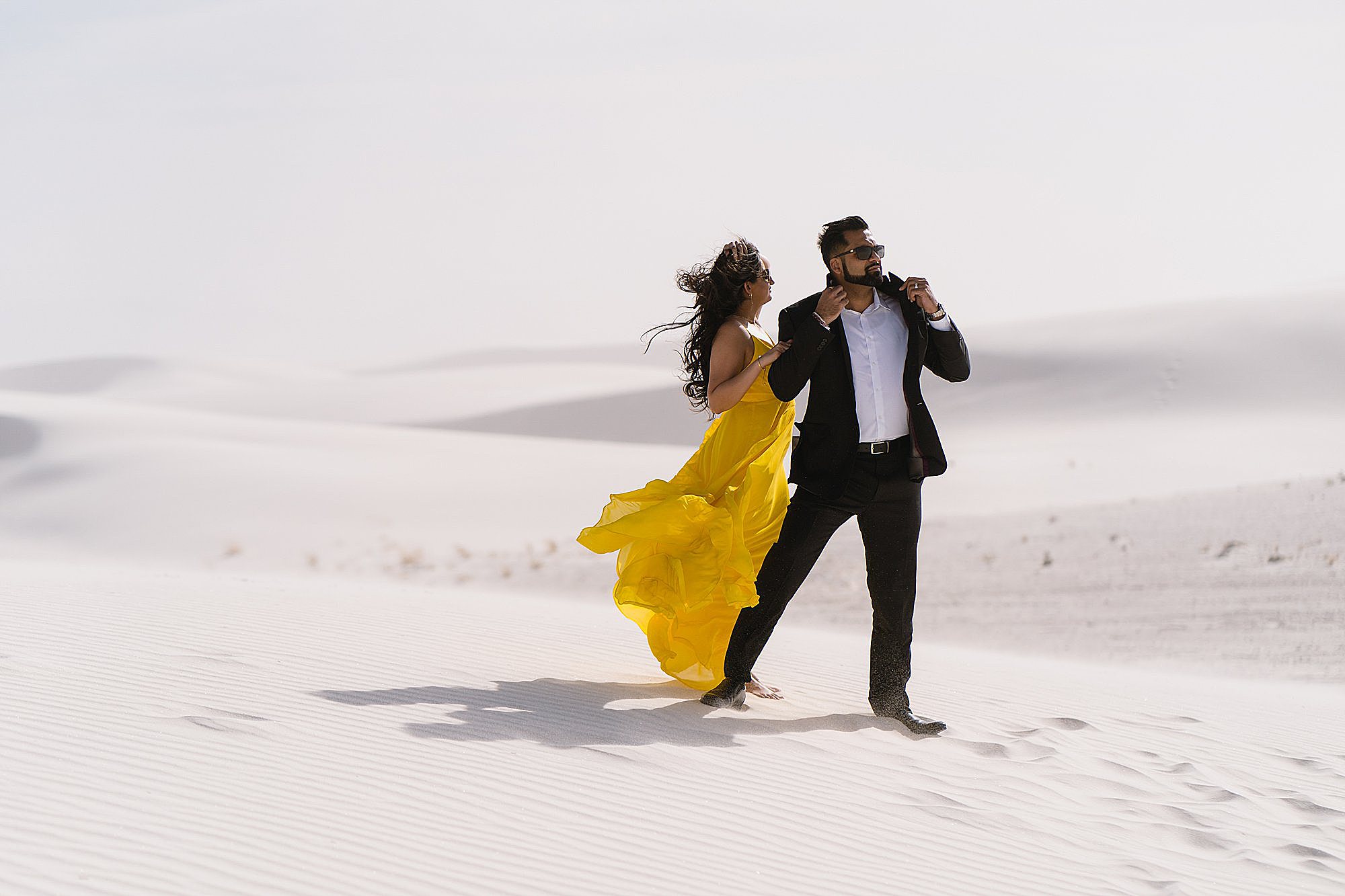 White sands new mexico yellow dress black suit