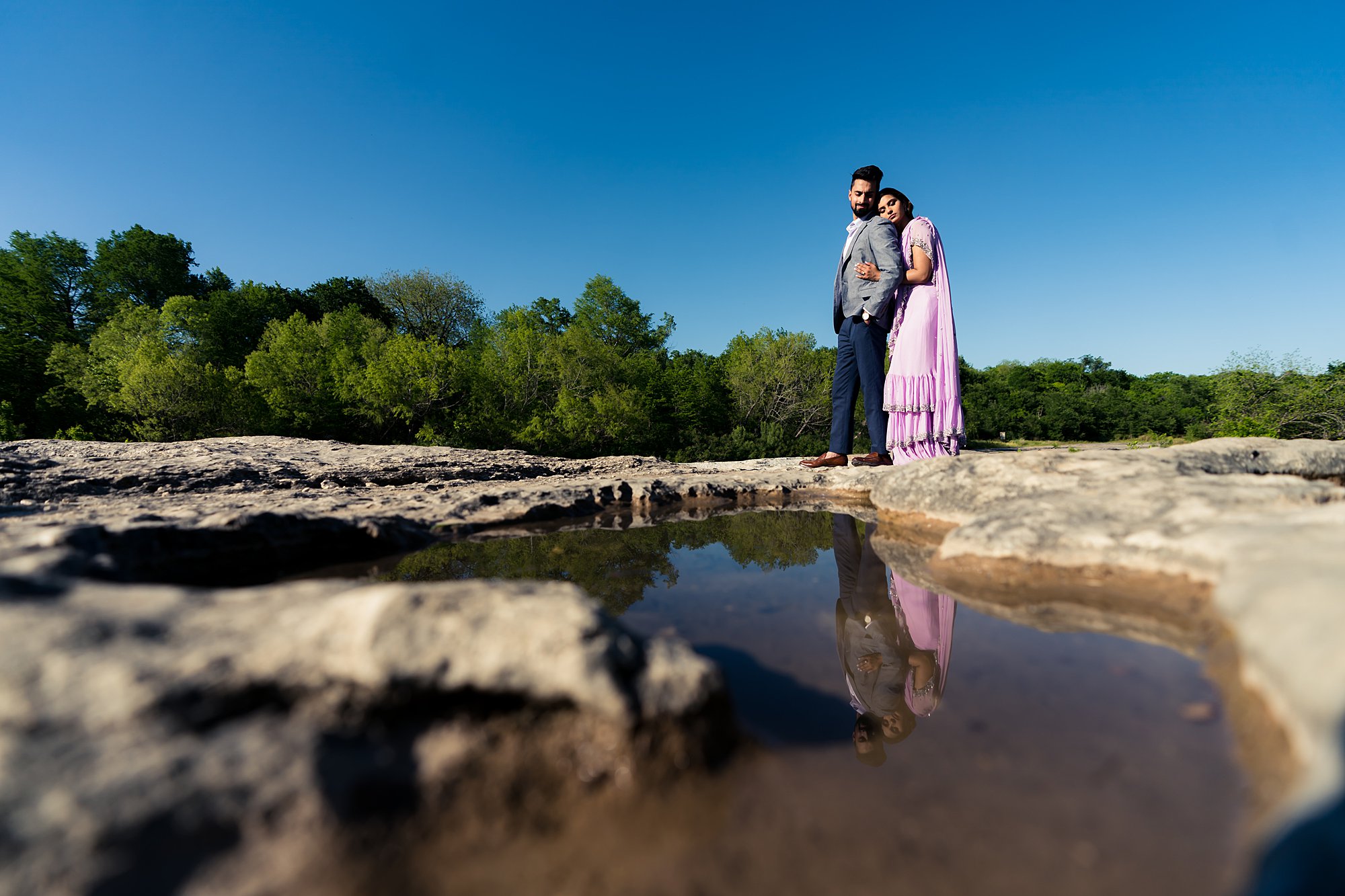 purple saari reflection austin engagement photographer 