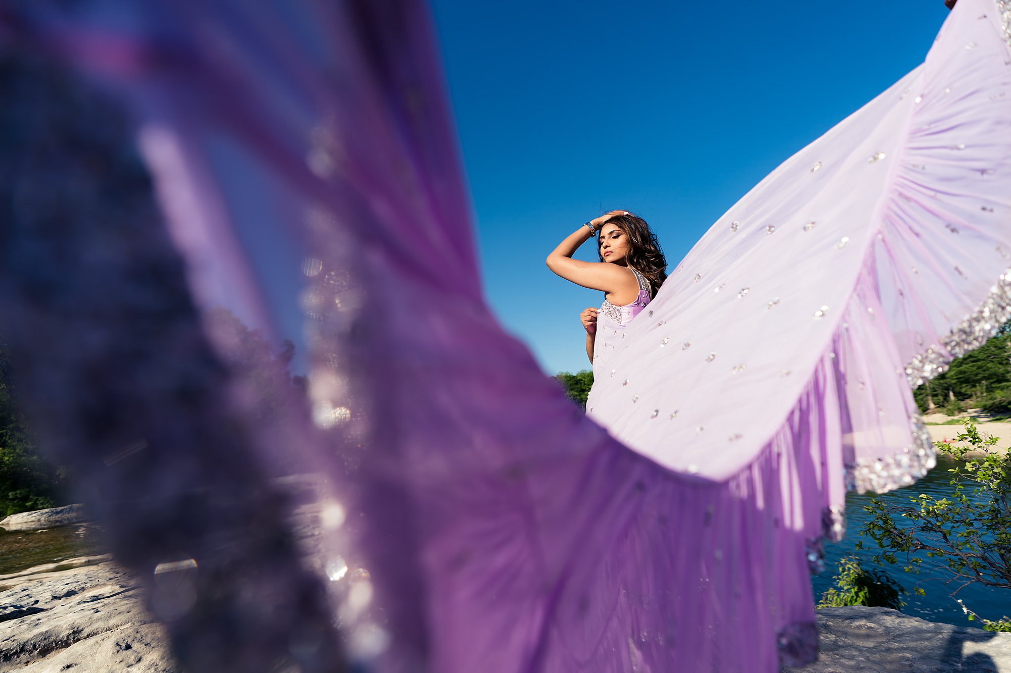 Purple saari for engagement photos 