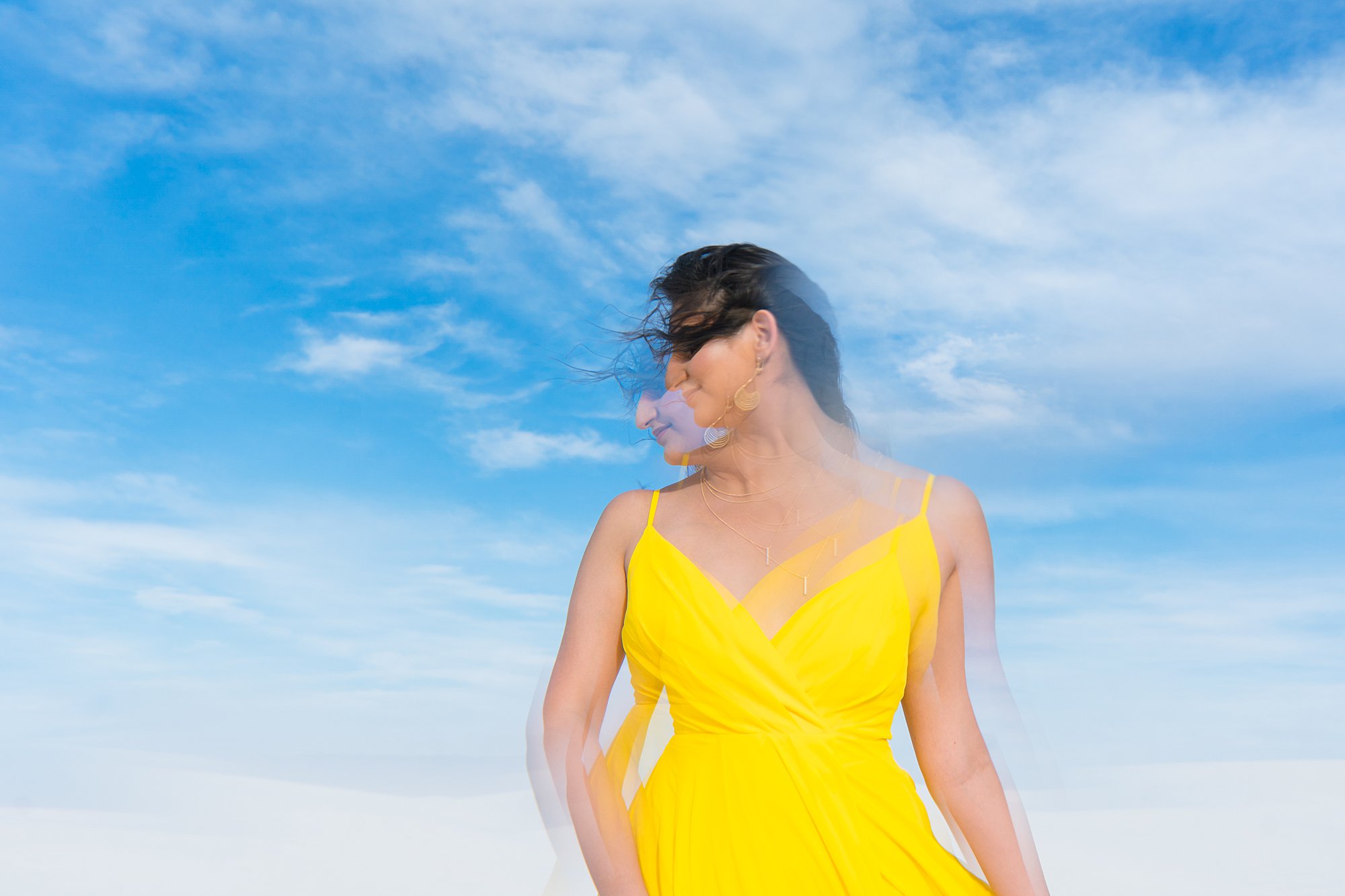 yellow dress and blue sky