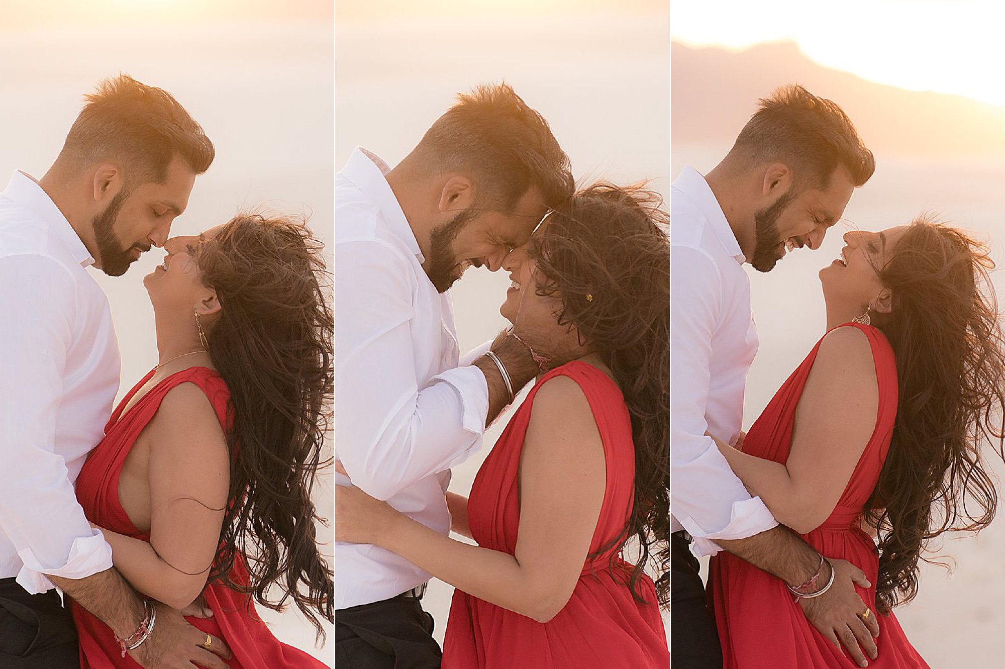 creative fun romantic engagement photos in golden hour